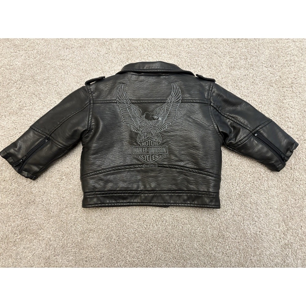 Harley Davidson Black Faux Leather Embroidered Upwing Motorcycle Jacket 18M - Picture 2 of 4
